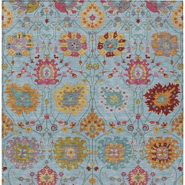 HomeRoots 9' Sky Blue and Pink Damask Area Rug – Elegant, Washable, Durable for Indoor & Outdoor Spaces! 657857