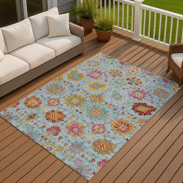 HomeRoots 9' Sky Blue and Pink Damask Area Rug – Elegant, Washable, Durable for Indoor & Outdoor Spaces! 657857