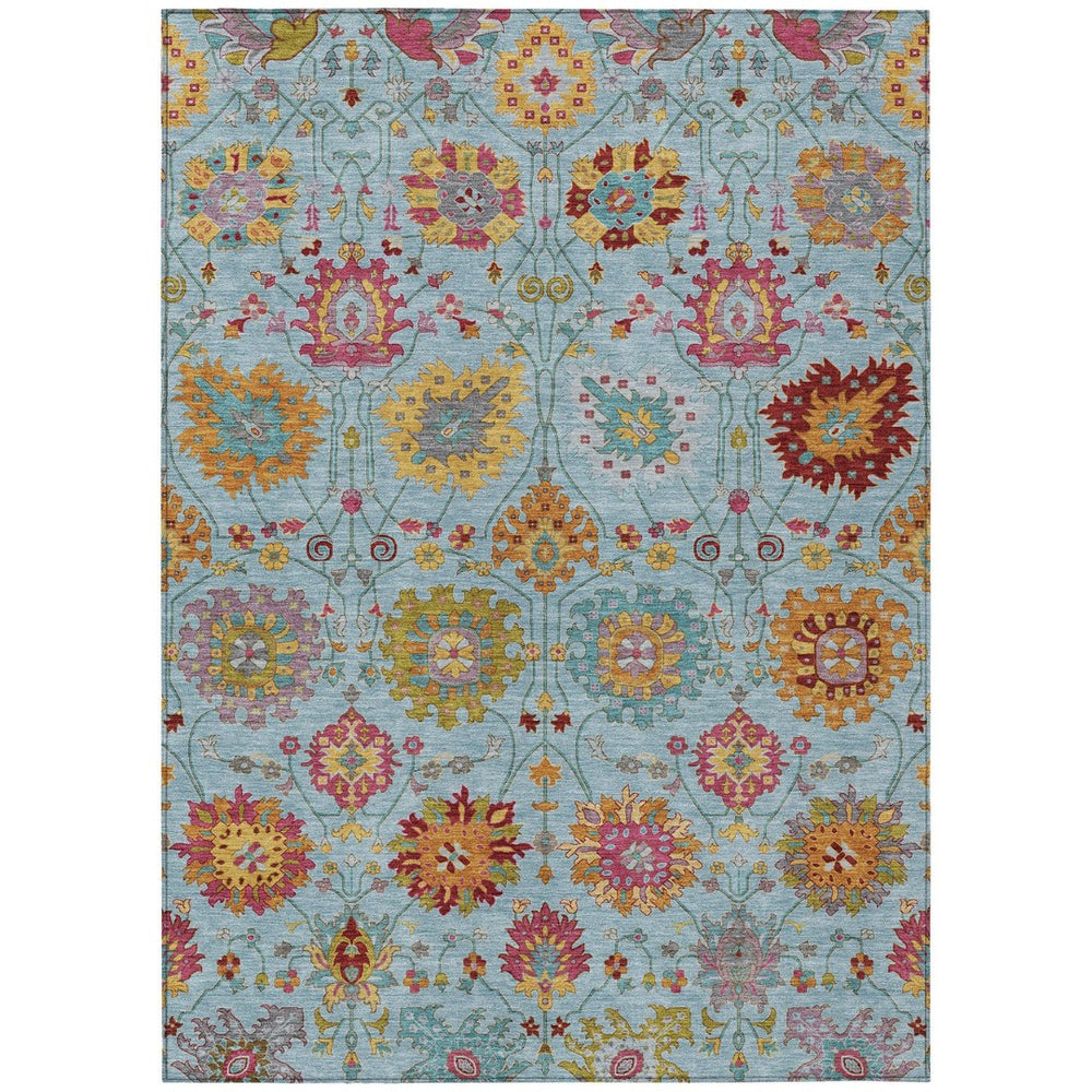 HomeRoots 9' Sky Blue and Pink Damask Area Rug – Elegant, Washable, Durable for Indoor & Outdoor Spaces! 657857
