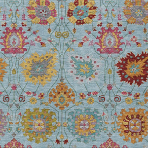 HomeRoots 9' Sky Blue and Pink Damask Area Rug – Elegant, Washable, Durable for Indoor & Outdoor Spaces! 657857