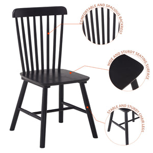 English Elm 4 solid wood dining chairs set with ergonomic curved backs, 17" seat height, anti-skid feet, easy-clean finish Black W2720P193105