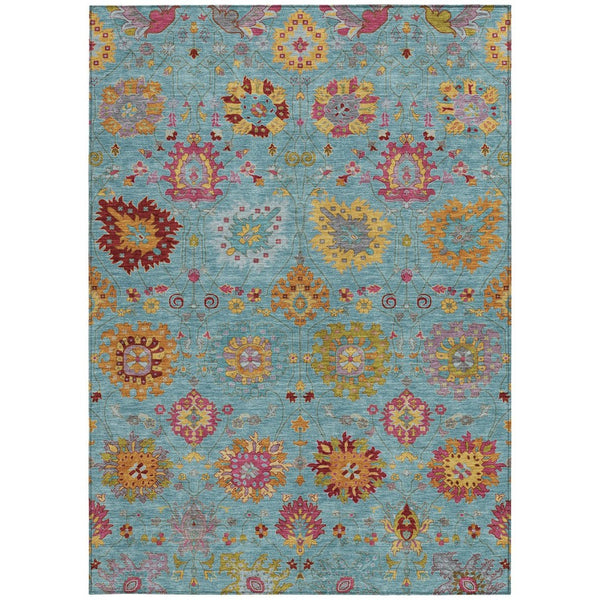 HomeRoots 8' X 10' Teal Blue Gold & Pink Damask Area Rug – Durable, Washable, Stylish for Indoors & Outdoors! 657862
