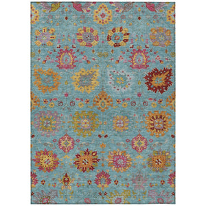 HomeRoots 8' X 10' Teal Blue Gold & Pink Damask Area Rug – Durable, Washable, Stylish for Indoors & Outdoors! 657862