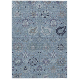 HomeRoots 8' X 10' Denim Blue and Gray Damask Area Rug - Stylish, Washable, Indoor/Outdoor, Durable & Versatile 657868