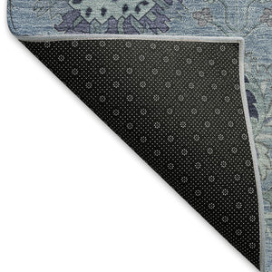 HomeRoots 8' X 10' Denim Blue and Gray Damask Area Rug - Stylish, Washable, Indoor/Outdoor, Durable & Versatile 657868