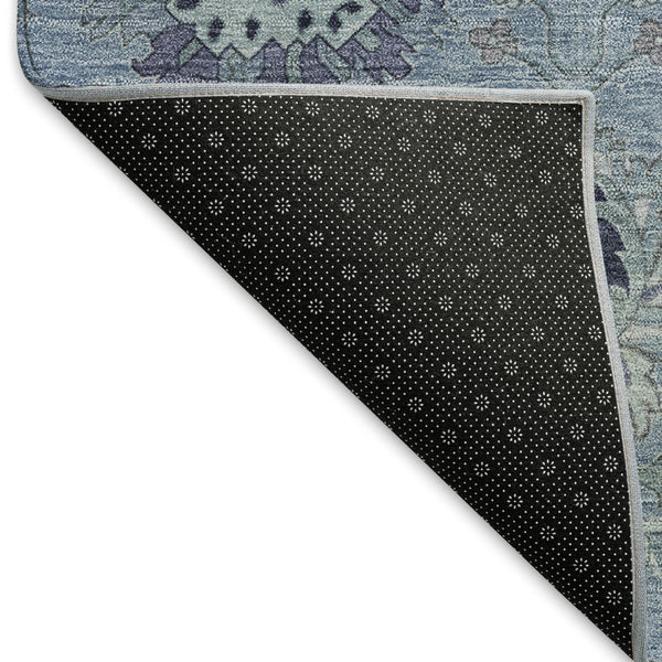 HomeRoots 8' X 10' Denim Blue and Gray Damask Area Rug - Stylish, Washable, Indoor/Outdoor, Durable & Versatile 657868