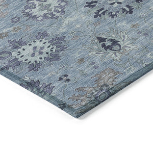 HomeRoots 8' X 10' Denim Blue and Gray Damask Area Rug - Stylish, Washable, Indoor/Outdoor, Durable & Versatile 657868
