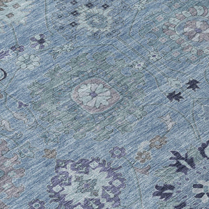 HomeRoots 8' X 10' Denim Blue and Gray Damask Area Rug - Stylish, Washable, Indoor/Outdoor, Durable & Versatile 657868