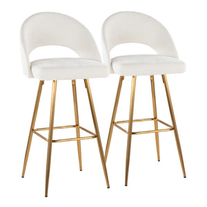 English Elm Fixed-height Metal Frame Barstools with Upholstered Seats and Geometric Footrest Set of 2 Cream,Gold B202S01934