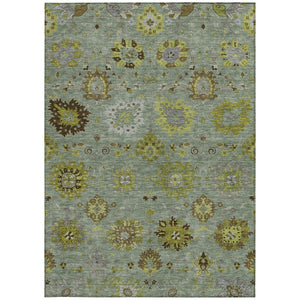 HomeRoots 8' X 10' Elegant Fern Green and Gray Damask Area Rug - Washable, Indoor/Outdoor, Durable Design! 657874