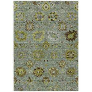 HomeRoots 8' X 10' Elegant Fern Green and Gray Damask Area Rug - Washable, Indoor/Outdoor, Durable Design! 657874