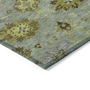 HomeRoots 8' X 10' Elegant Fern Green and Gray Damask Area Rug - Washable, Indoor/Outdoor, Durable Design! 657874