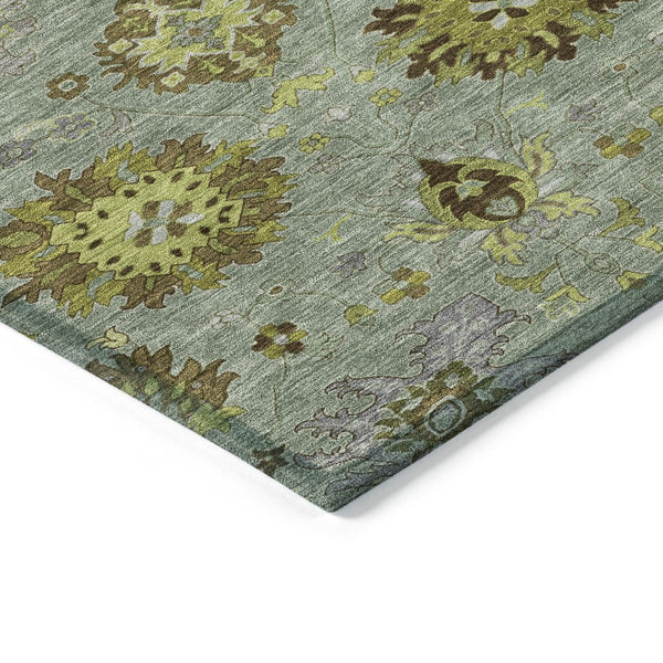 HomeRoots 8' X 10' Elegant Fern Green and Gray Damask Area Rug - Washable, Indoor/Outdoor, Durable Design! 657874
