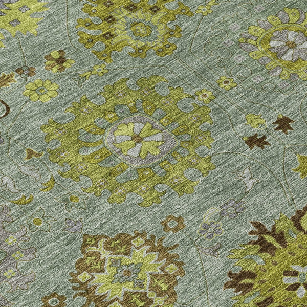 HomeRoots 8' X 10' Elegant Fern Green and Gray Damask Area Rug - Washable, Indoor/Outdoor, Durable Design! 657874