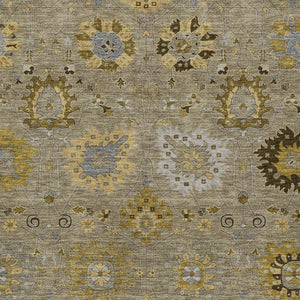HomeRoots 5' Khaki Gold & Gray Damask Area Rug - Washable, Durable Design for Indoor & Outdoor Spaces, 5x8' 657878