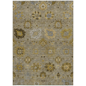 HomeRoots 10' Khaki Gold & Gray Damask Area Rug - Washable, Stain-Resistant, Perfect for Indoor & Outdoor Use! 657882
