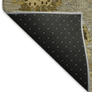 HomeRoots 10' Khaki Gold & Gray Damask Area Rug - Washable, Stain-Resistant, Perfect for Indoor & Outdoor Use! 657882