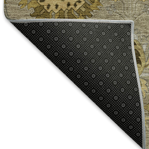 HomeRoots 10' Khaki Gold & Gray Damask Area Rug - Washable, Stain-Resistant, Perfect for Indoor & Outdoor Use! 657882