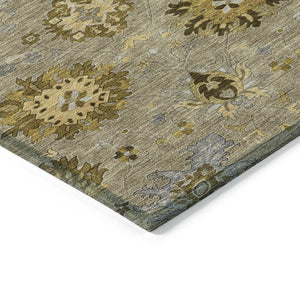 HomeRoots 10' Khaki Gold & Gray Damask Area Rug - Washable, Stain-Resistant, Perfect for Indoor & Outdoor Use! 657882