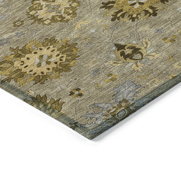 HomeRoots 10' Khaki Gold & Gray Damask Area Rug - Washable, Stain-Resistant, Perfect for Indoor & Outdoor Use! 657882