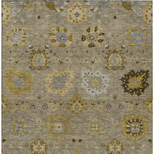 HomeRoots 10' Khaki Gold & Gray Damask Area Rug - Washable, Stain-Resistant, Perfect for Indoor & Outdoor Use! 657882