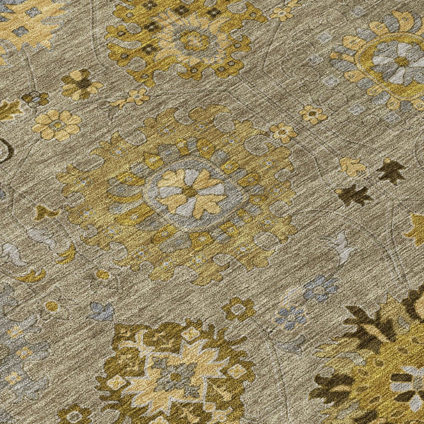 HomeRoots 10' Khaki Gold & Gray Damask Area Rug - Washable, Stain-Resistant, Perfect for Indoor & Outdoor Use! 657882