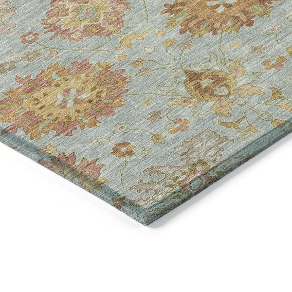 HomeRoots 8' X 10' Elegant Pale Aqua & Gold Damask Indoor/Outdoor Area Rug - Washable, Durable, Stylish Décor 657886
