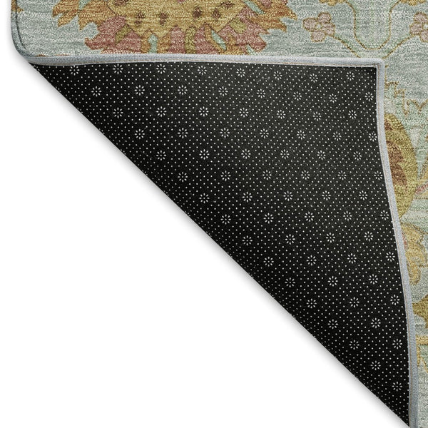 HomeRoots 9' X 12' Elegant Pale Aqua & Gold Damask Area Rug - Washable Indoor/Outdoor, Durable & Stylish! 657887