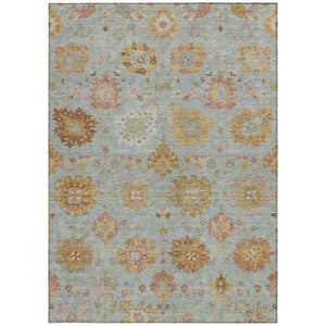 HomeRoots 9' X 12' Elegant Pale Aqua & Gold Damask Area Rug - Washable Indoor/Outdoor, Durable & Stylish! 657887