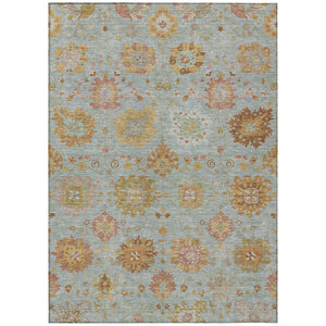 HomeRoots 10' Pale Aqua & Gold Damask Washable Area Rug – Stylish Indoor/Outdoor Accent for High-Traffic Spaces 657888