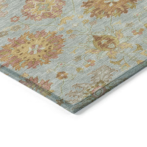 HomeRoots 10' Pale Aqua & Gold Damask Washable Area Rug – Stylish Indoor/Outdoor Accent for High-Traffic Spaces 657888