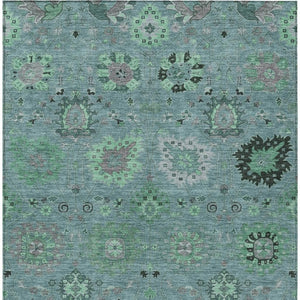 HomeRoots 9' Teal Blue and Gray Damask Area Rug – Stylish, Washable Indoor-Outdoor Décor for High-Traffic Spaces 657893