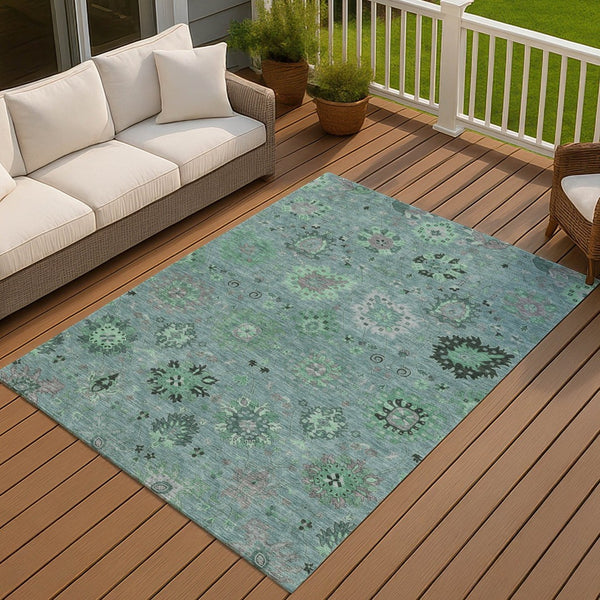 HomeRoots 9' Teal Blue and Gray Damask Area Rug – Stylish, Washable Indoor-Outdoor Décor for High-Traffic Spaces 657893