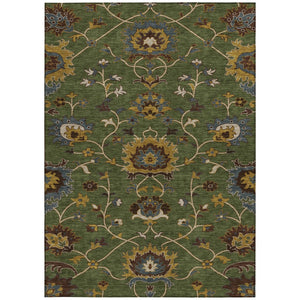 HomeRoots 5' X 8' Artichoke Green Floral Area Rug - Durable, Washable, Stylish for Indoor & Outdoor Spaces! 657896