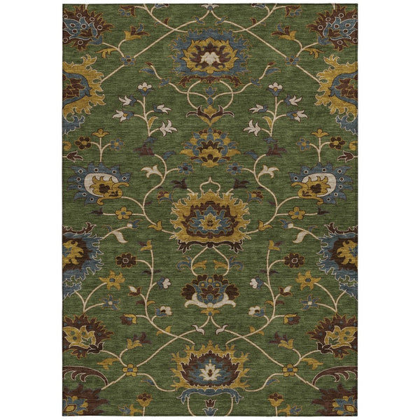HomeRoots 5' X 8' Artichoke Green Floral Area Rug - Durable, Washable, Stylish for Indoor & Outdoor Spaces! 657896