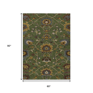 HomeRoots 5' X 8' Artichoke Green Floral Area Rug - Durable, Washable, Stylish for Indoor & Outdoor Spaces! 657896
