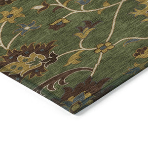 HomeRoots 8' Vibrant Artichoke Green Gold & Blue Round Floral Area Rug - Washable for Indoor & Outdoor Style! 657897