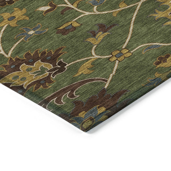HomeRoots 8' Vibrant Artichoke Green Gold & Blue Round Floral Area Rug - Washable for Indoor & Outdoor Style! 657897