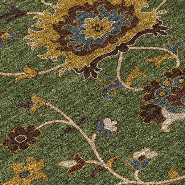 HomeRoots 8' Vibrant Artichoke Green Gold & Blue Round Floral Area Rug - Washable for Indoor & Outdoor Style! 657897