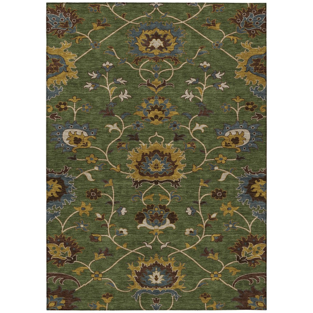 HomeRoots 9' X 12' Washable Floral Area Rug in Artichoke Green, Gold & Blue - Perfect for Indoor/Outdoor Use! 657899