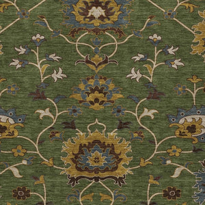 HomeRoots 9' X 12' Washable Floral Area Rug in Artichoke Green, Gold & Blue - Perfect for Indoor/Outdoor Use! 657899