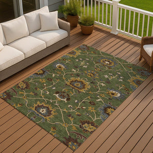 HomeRoots 10' Artichoke Green Floral Area Rug - Durable, Washable Design for Indoor/Outdoor Elegance & Style 657900