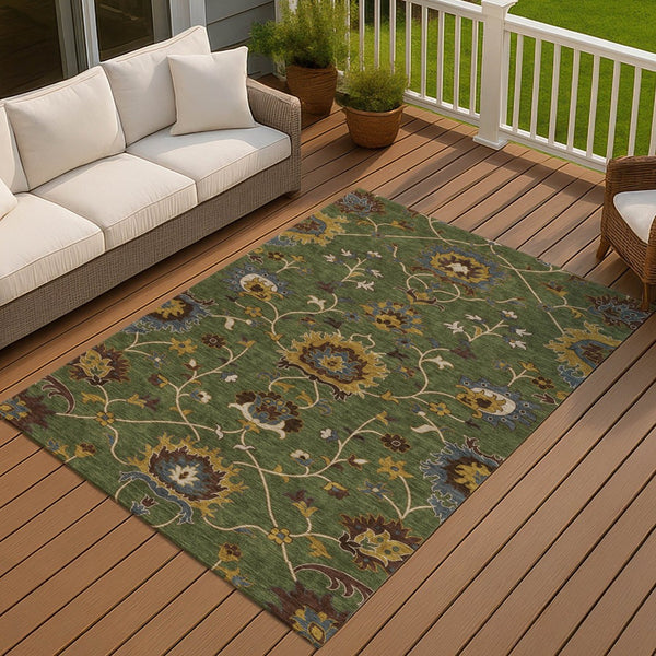 HomeRoots 10' Artichoke Green Floral Area Rug - Durable, Washable Design for Indoor/Outdoor Elegance & Style 657900