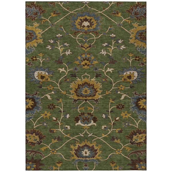 HomeRoots 10' Artichoke Green Floral Area Rug - Durable, Washable Design for Indoor/Outdoor Elegance & Style 657900