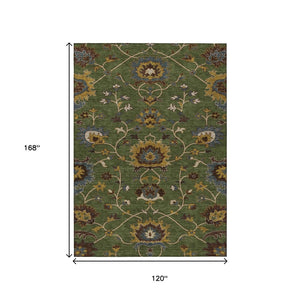 HomeRoots 10' Artichoke Green Floral Area Rug - Durable, Washable Design for Indoor/Outdoor Elegance & Style 657900