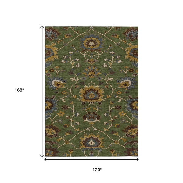HomeRoots 10' Artichoke Green Floral Area Rug - Durable, Washable Design for Indoor/Outdoor Elegance & Style 657900
