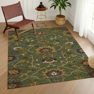HomeRoots 10' Artichoke Green Floral Area Rug - Durable, Washable Design for Indoor/Outdoor Elegance & Style 657900