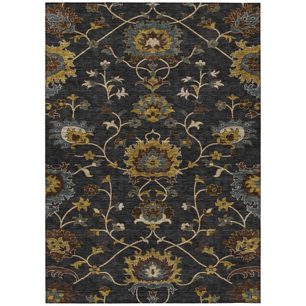 HomeRoots 10' Elegant Black, Gold & Blue Floral Washable Area Rug - Durable, Versatile for Indoor/Outdoor Use 657906