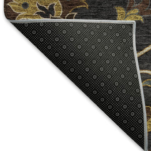 HomeRoots 10' Elegant Black, Gold & Blue Floral Washable Area Rug - Durable, Versatile for Indoor/Outdoor Use 657906