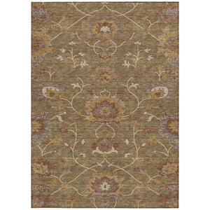 HomeRoots 5' X 8' Brown and Beige Floral Washable Area Rug - Durable, Stylish for Indoor & Outdoor Use! 657908